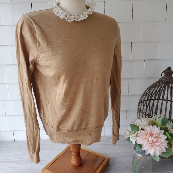J. Crew Sweaters - J. CREW 100% Merino wool lace collar crew neck